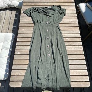 Midi Short Sleeve Dolman Button Down Dress